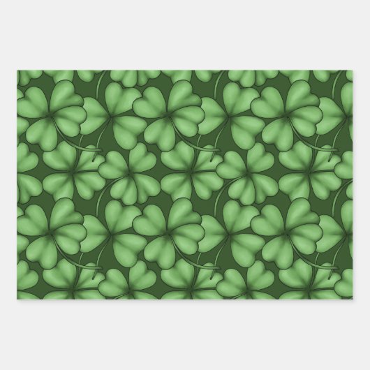 GRÜNE IRISCHE KLEEBLÄTTER PIPS TOP HATS GESCHENKPAPIER SET (Vorderseite)