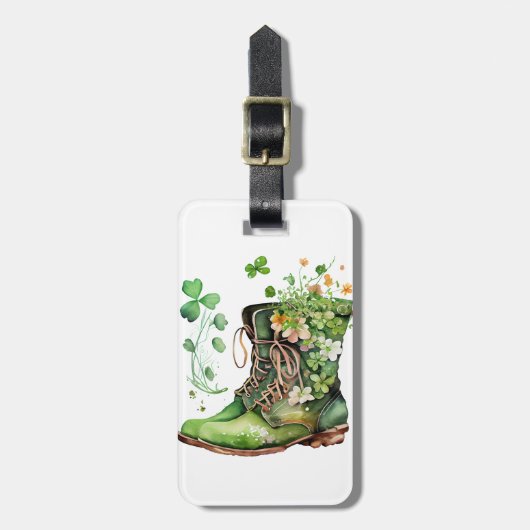GRÜNE IRISH ARBEITSBOOTE MIT KLEEBLATTS BLUME GEPÄCKANHÄNGER (Vorderseite vertikal)