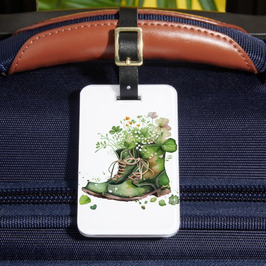 GRÜNE IRISH ARBEITSBOOTE MIT KLEEBLATTS BLUME GEPÄCKANHÄNGER (Vorderseite Insitu 2)