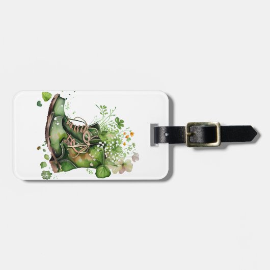 GRÜNE IRISH ARBEITSBOOTE MIT KLEEBLATTS BLUME GEPÄCKANHÄNGER (Vorderseite horizontal)