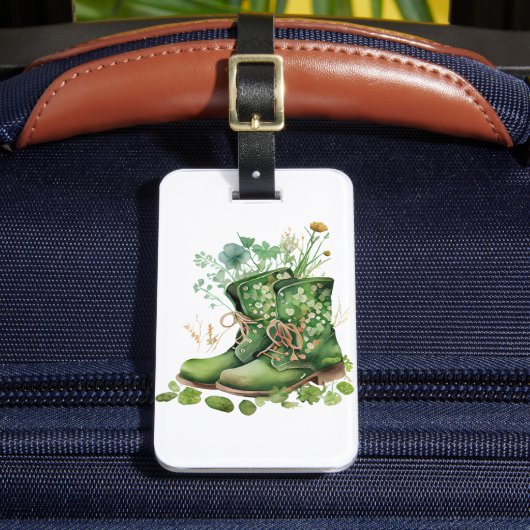 GRÜNE IRISH ARBEITSBOOTE MIT KLEEBLATTS BLUME GEPÄCKANHÄNGER (Vorderseite Insitu 2)