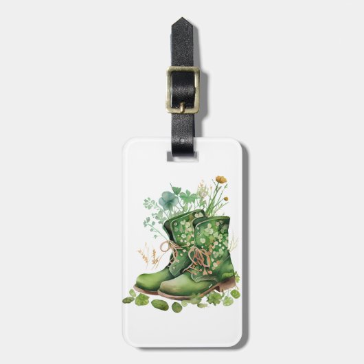 GRÜNE IRISH ARBEITSBOOTE MIT KLEEBLATTS BLUME GEPÄCKANHÄNGER (Vorderseite vertikal)