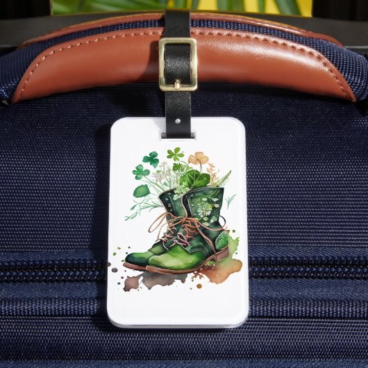 GRÜNE IRISH ARBEITSBOOTE MIT KLEEBLATTS BLUME GEPÄCKANHÄNGER (Vorderseite Insitu 2)