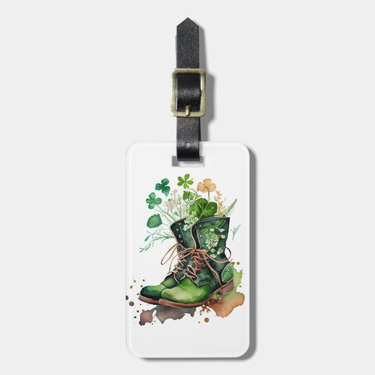 GRÜNE IRISH ARBEITSBOOTE MIT KLEEBLATTS BLUME GEPÄCKANHÄNGER (Vorderseite vertikal)