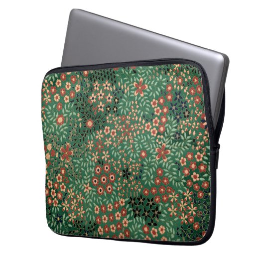 Grüne japanische Blume Laptopschutzhülle (Vorderseite Links)