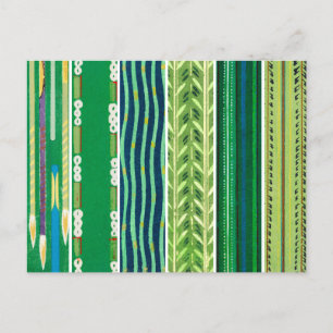 Grüne japanische Holzschnitzel Textile Muster Postkarte