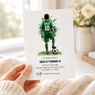Grüne Jersey-Jungen-Rückansicht Fußball-Geburtstag Einladung