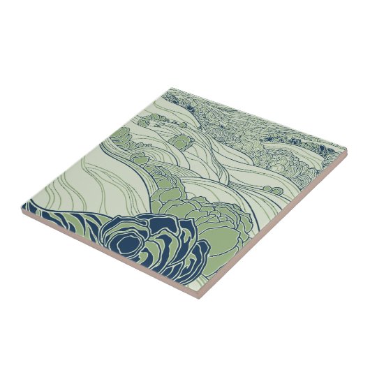 Grüne Jugendstil-Rolling Hills Landschaftsfelder Fliese (Seite)