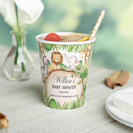 Grüne Jungle Animals Kinderdusche 1. Geburtstag Pappbecher (In Situ)