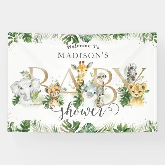 Grüne Jungle Animals Kinderdusche Willkommen Banner (Horizontal)