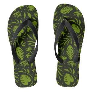 Grüne Jungle Print Badesandalen