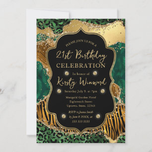 Grüne Jungle Safari Glitter Achat 21. Geburtstag Einladung