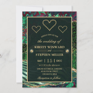 Grüne Jungle Safari Glitter Agate Hochzeit Einladung
