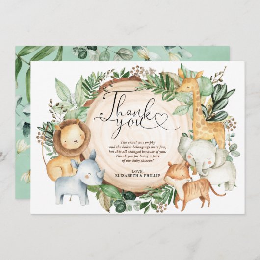 Grüne Jungle Safari Wilde Tiere Danke Karte (Vorne/Hinten)