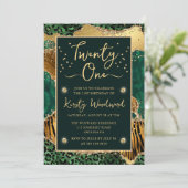 Grüne Jungle Tierdruckerei ab 21. Geburtstag Einladung (Stehend Vorderseite)