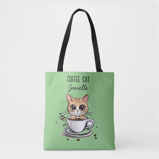 Grüne Kaffee Katze Lustig Tasche (Vorderseite)