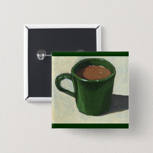 GRÜNE KAFFEE-TASSE: IMPRESSIONIST-MALEREI BUTTON (Vorne & Hinten)