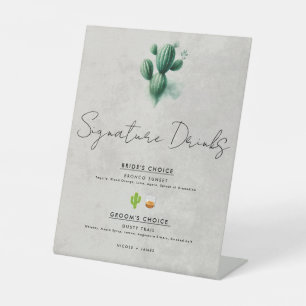Grüne Kakteen Hochzeitsignaturgetränke Sockelschild