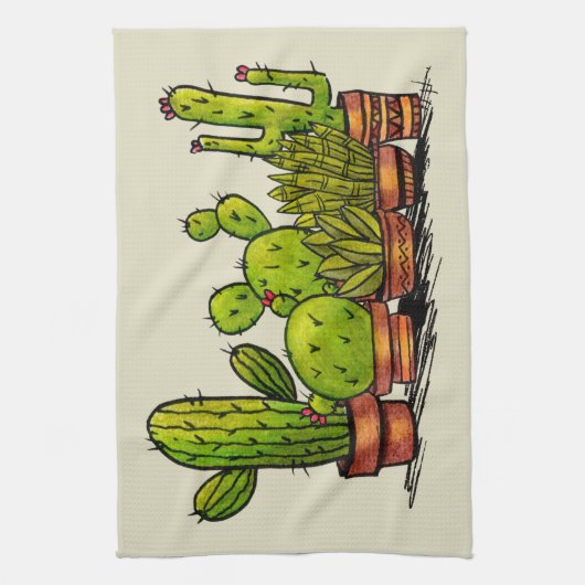 Grüne Kakteen-Pflanze Geschirrtuch (Vertikal)
