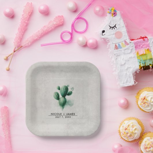 Grüne Kakteen Südwest Hochzeit Pappteller (Party)