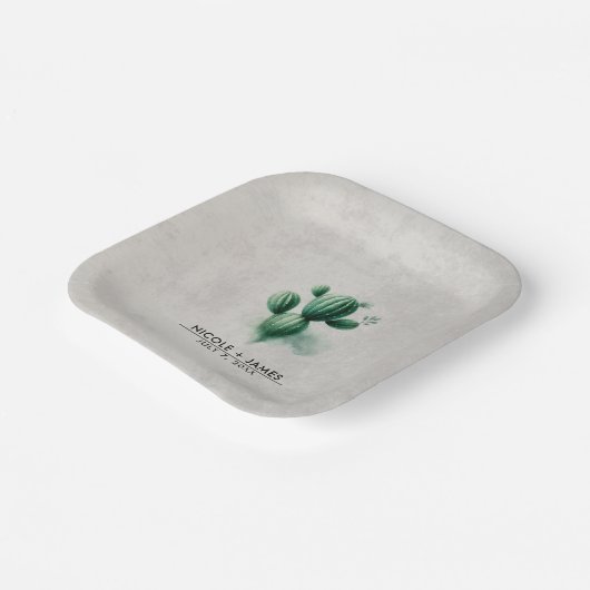 Grüne Kakteen Südwest Hochzeit Pappteller (Gewinkelt)