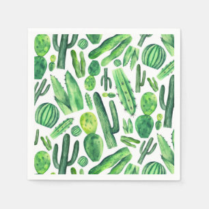 Grüne Kakteen. Wasserfarben botanisch. Kaktmuster Serviette