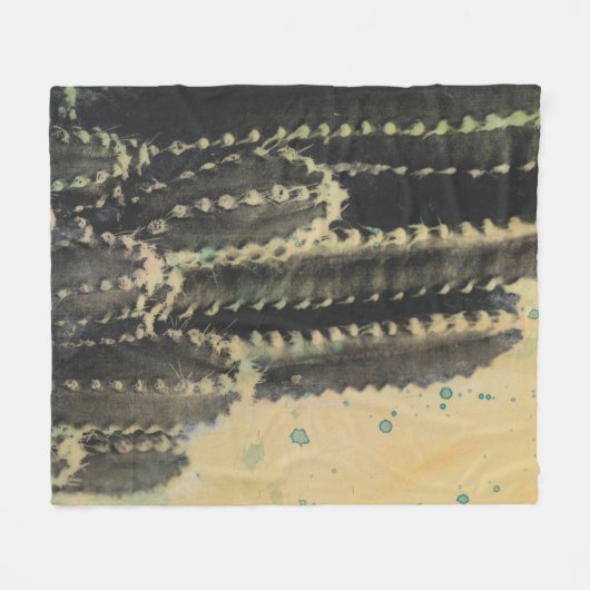 Grüne Kaktus auf gelbem Hintergrund Fleecedecke (Vorderseite (Horizontal))