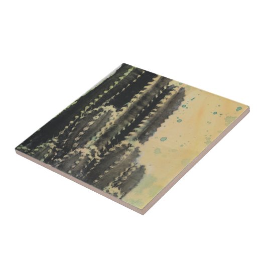 Grüne Kaktus auf gelbem Hintergrund Fliese (Seite)