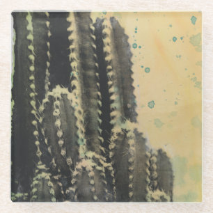 Grüne Kaktus auf gelbem Hintergrund Glasuntersetzer