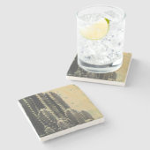 Grüne Kaktus auf gelbem Hintergrund Steinuntersetzer (Seitenansicht)