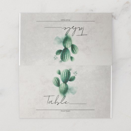 Grüne Kaktus, graue Hochzeitsszene Tischnummer Platzkarte (Außenseite Aufgefaltet)