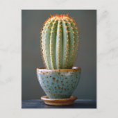 Grüne Kaktus in einer Aquamarinen Keramik Pot Foto Postkarte (Vorderseite)