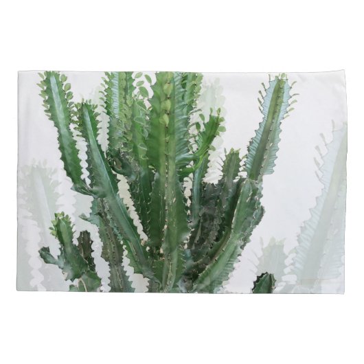 Grüne Kaktus: Minimalistischer weißer Hintergrund Kissenbezug (Rückseite)