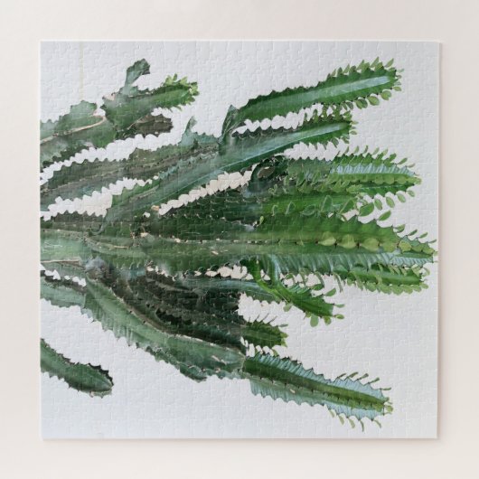 Grüne Kaktus: Minimalistischer weißer Hintergrund Puzzle (Horizontal)