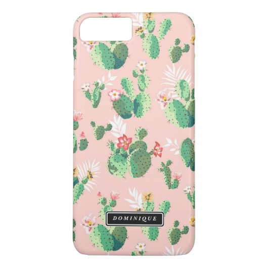 Grüne Kaktus Muster Pink iPhone Case (Rückseite)