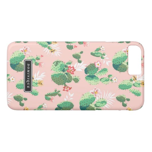 Grüne Kaktus Muster Pink iPhone Case (Rückseite (Horizontal))