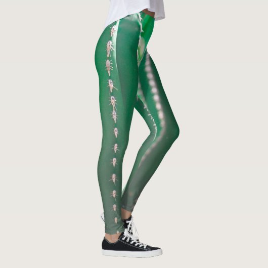 Grüne Kaktus Pflanze Blätter Pastellfarben Leggings (Rechts)