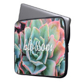 Grüne Kaktus Sukkulente Fotografie Blossom-Script Laptopschutzhülle (Vorderseite Links)