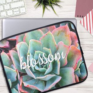 Grüne Kaktus Sukkulente Fotografie Blossom-Script Laptopschutzhülle