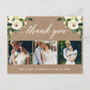 Grüne Kalligrafie-Blumen-Hochzeit-Dankeschön-Kraft Postkarte