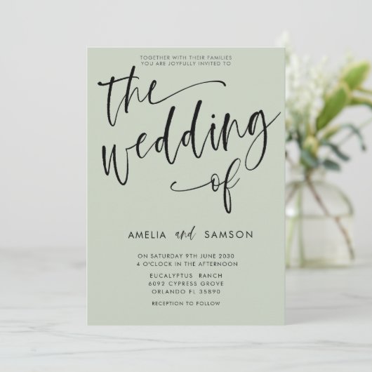 Grüne Kalligrafie der Moderne Einladung (Stehend Vorderseite)