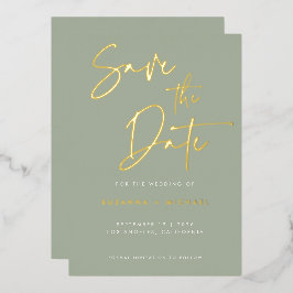 Grüne Kalligrafie der Moderne Hochzeit Gold Folieneinladung
