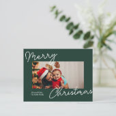 Grüne Kalligrafie Frohe Weihnachten Modernes Foto (Stehend Vorderseite)