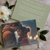 Grüne Kalligrafie-Hochzeitsszenario-Foto Dankeskarte