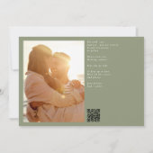 Grüne Kalligrafie Klassischer QR-Code Zwei Foto Save The Date (Rückseite)