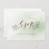 Grüne Kalligrafie rustikale Blumenhochzeit RSVP Einladungspostkarte (Vorne/Hinten)