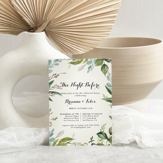 Grüne Kalligraphie Nacht vor dem Probe Abendessen Einladung