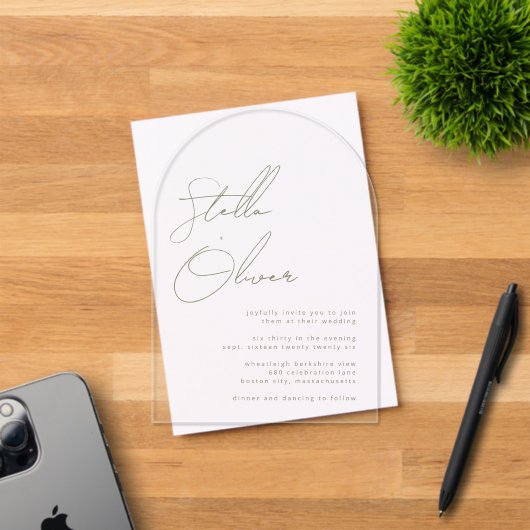 Grüne Kalligraphie-Namen der Moderne Hochzeit Acryleinladungen (Insitu (Einladungskarte))