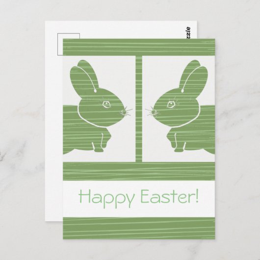 Grüne Kaninchen Ostern Postkarte (Vorne/Hinten)