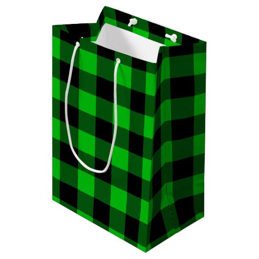Grüne Karierte Geschenktasche Mittlere Geschenktüte (Vorderseite Schrägansicht)